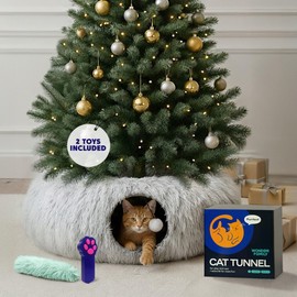 Cat Donut Tunnel Bed - Cat Tunnels for Indoor Cats - XL Plush Circle Hideaway with Cat Toys, 3-in-1 Foldable Playground & Cozy Cave Bed, Gift-Ready House Under Christmas Tree for Ferret, Rabbit, Kitty