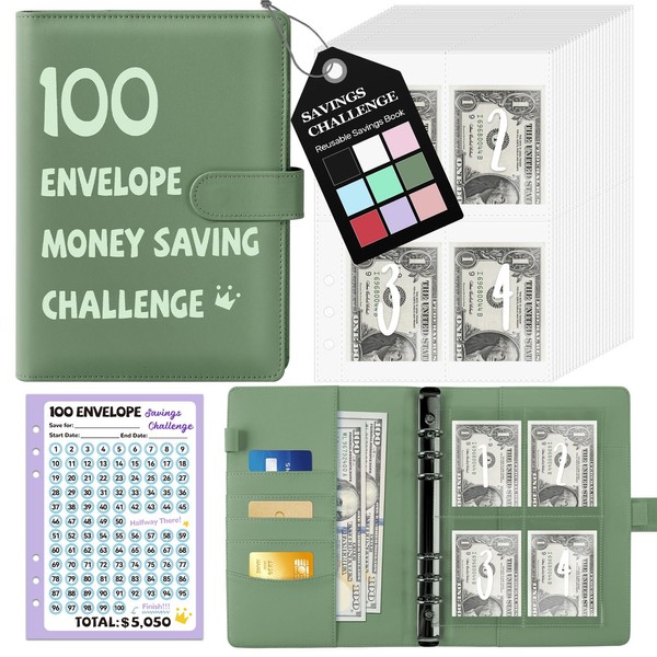 100 Envelopes Money Saving Challenge Binder, A5 Savings Challenges Book
