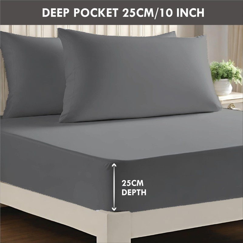 Apex Furnishings Fitted Sheet Single, Charcoal - Brushed Microfiber Plain