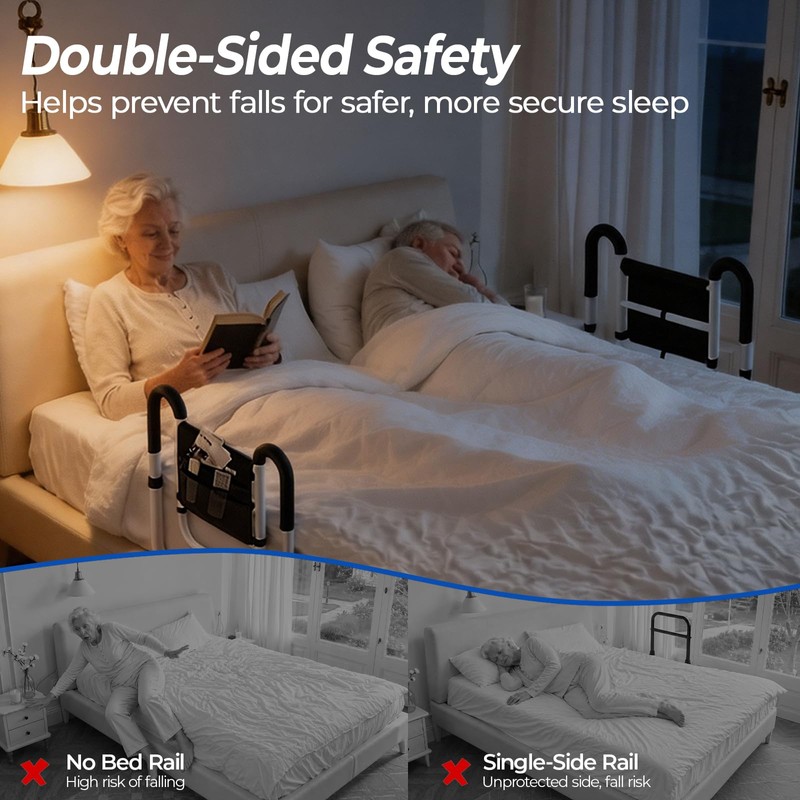 KingPavonini Dual Side Bed Rails for Seniors, 350 LBS Capacity,