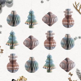 EASY JOY 12 PCS Christmas Honeycomb Decorations Vintage Hanging Paper Honeycomb Decorations Christmas Tree Table Centerpieces for Christmas Home Indoor Outdoor Party Decorations