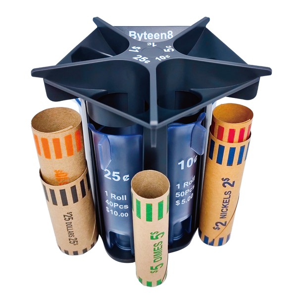 Byteen8 Coin Counter Coin Sorter Tube｜Creative 5-in-1 Change Sorter Coin