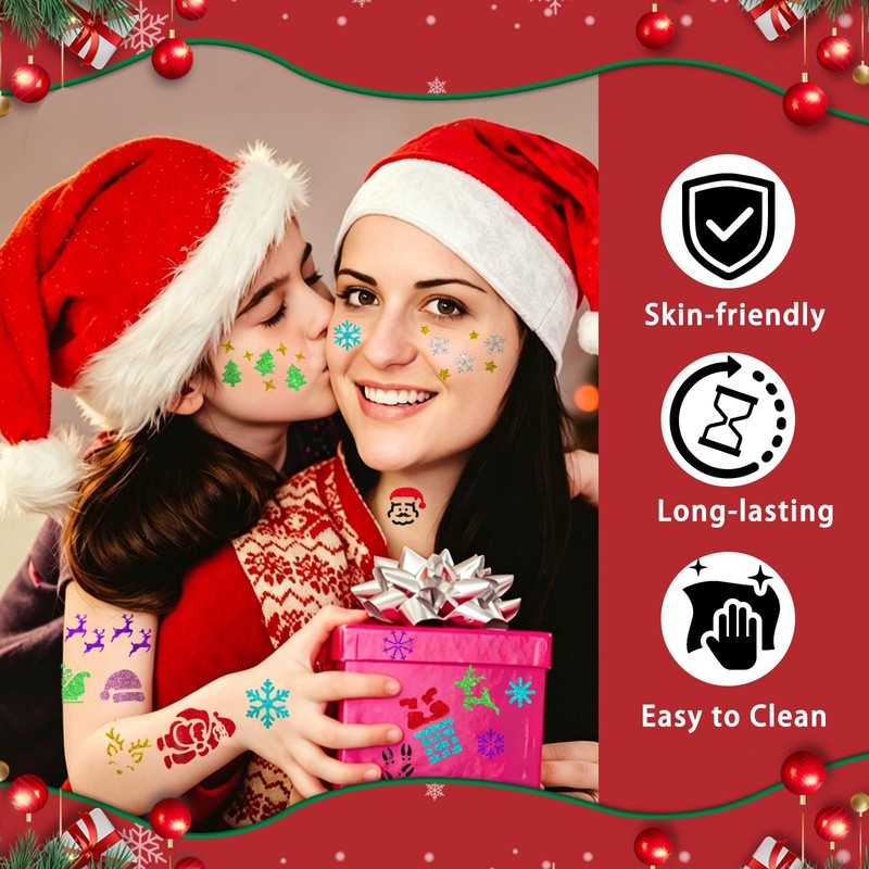 158Pcs Christmas Temporary Tattoo Stencils and 8 Body Markers for