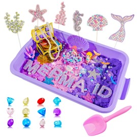 Bbiamsleep Mermaid Sensory Bin, Ocean Sand Kit with Color Sand Mermaid Sensory Kit for Birthday Party