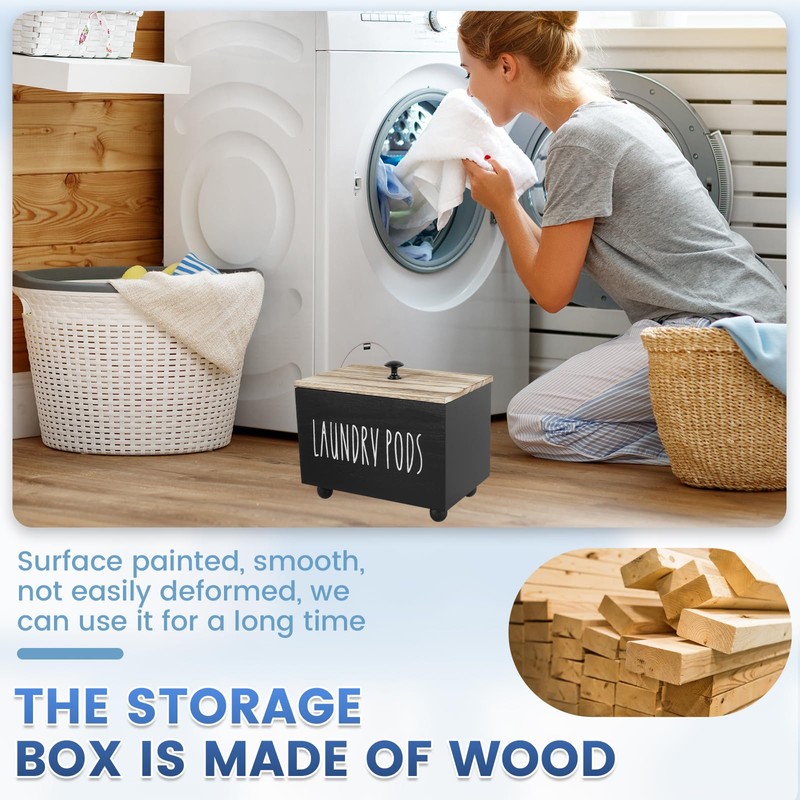Laundry Pods Container with Lid, Square Storage Box for Laundry