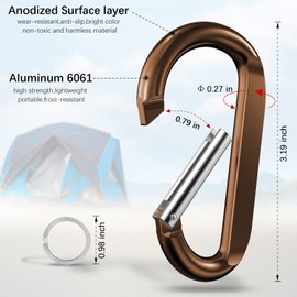sprookber Llavero de Clip de mosquetón de 3 Pulgadas, Clip de Anillo en D, Clip de Llavero Caribeener, Gancho de Resorte para Bolsa/Hebilla, Juego de 10 (café)