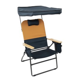 Arrow Storage Products Selkirk Outdoor Oversized Heavy Duty Comfort Folding MaxShade Canopy Camping Chair, 37.3" W x 31.3" D x 51.4" H, Orange and Navy