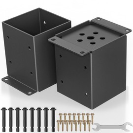 PGGP 2 PCS Metal 6×6 Post Base, Inner Size 5.6"x5.6" Heavy Duty Post Bracket with Anti-Corrosive Partition, Powder-Coated Post Anchor for Pavilion Deck Railing Support Deck Base Plate