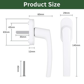 Flintronic Window Lock, 2pcs Window Handle, Security Lock, Security Blocker, Anti-Theft Locks, Suitable for PVC/UPVC Windows and Doors, for Home Security, for Indoor and Outdoor, 35mm Spindle Length