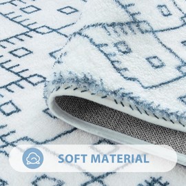 Uphome Bathroom Rug Runner, Moroccan Geometric Long Bath Mat, Non Slip Machine Washable Bath Mat for Tub, Cozy Velvet Dark Blue Boho Bath Runner Rug for Bathroom Tub Shower, 18x47 inch