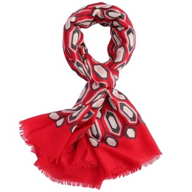 Purple Possum® Red Scarf Ladies Geometric Style Print Wrap Large Shawl Oversized