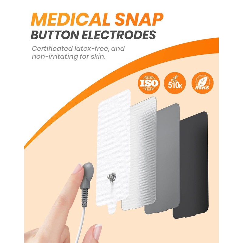 10-Pack TENS Unit Replacement Pads, Rectangular Snap TENS Electrode Pads