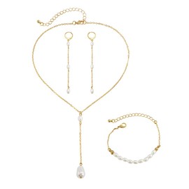 TOFBS Jewellery Sets Women's 3-Piece Pearl Jewellery Set Necklaces Earrings Bracelet Jewellery Set Bridal Jewellery Set for Girls Wedding Party, Alloy, artificial pearls, No Gemstone