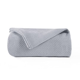 BOUTIQUO 100% Cotton Bed Blanket, Breathable Thermal Twin Size, Soft Honeycomb Waffle Blanket 60"x90", Perfect for Layering Any Bed for All Season, Light Grey