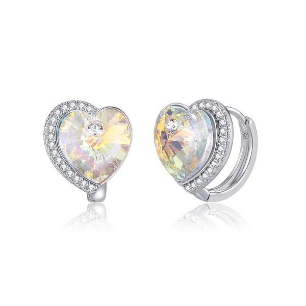 Austrian Crystal Love Heart Huggie Earrings for Women Trendy 14K