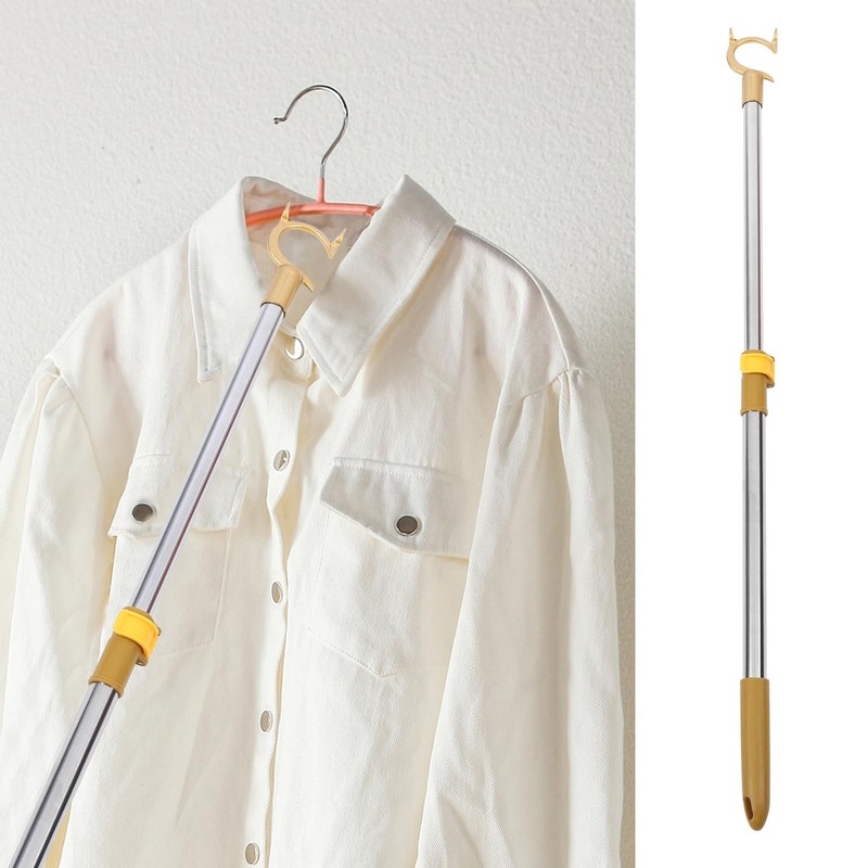 Zerodeko Retractable Clothes Drying Rod, Adjustable Wardrobe Hook Rod, Metal