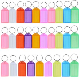 Lanzn 30 PCS Key Tags, Key Fobs Labels Key Rings Name Tags Key Label Tags with Split Ring Key Tags Paper Plastic Key Tags with Labels Heavy Duty for Luggage Pet Id Name Office Key Label 9 Colors