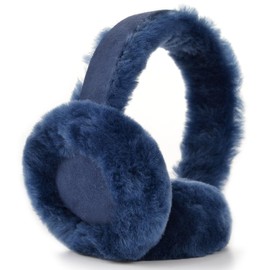 Harssidanzar Real Fur Winter Earmuffs for Men Women, Genuine Fur Earmuff, Sheepskin Ear muffs, Foldable Earmuffs, Outdoor Earmuffs, Ski Earmuffs HU301CA,Navy