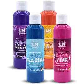 LM Acrylic Paint (Set of 4 - Splash of Summer) 4 x 150 ml Water-based Acrylic Paint - Highly Pigmented, Artistic Acrylic, Ideal for Stretcher Frame, Paper, Cardboard, Concrete, Wood and Stone