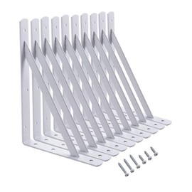 HOME MASTER HARDWARE 12 x 8 inch Heavy Duty Shelf Brackets, Load Capacity: 600lb, 10-Pack White Metal L Supports for Wall Mounted Wood Shelving, Shelves Bracket with Screws