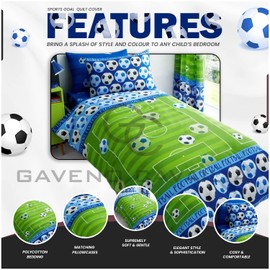 GC GAVENO CAVAILIA Luxury Kids Bedding, Football Duvet Set, Printed Bedding Single Bed, Easy Care Single Duvet Cover, Foot Ball Reversible Duvet Cover, Single Duvet And Pillow Set, Blue