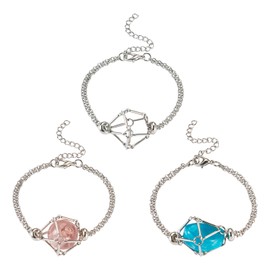 Pandahall 3Pcs Crystal Bracelet Holder Adjustable Platinum Stainless Steel Link Chain Bracelets Gem Stone Cage Bracelet for DIY Crystal Pendant Bracelet Making