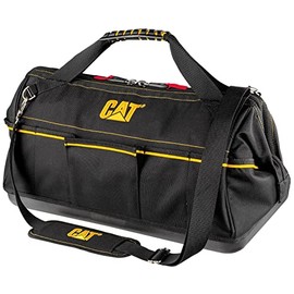 Cat 20-Inch Tech Wide Mouth Tool Bag with 12 Exterior Pockets, Hi-Vis Interior, Molded Base, Shoulder Strap, and Reinforced Handles – Heavy-Duty 1200D Polyester Construction - 240173