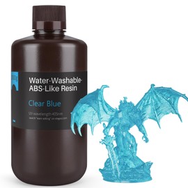 ELEGOO Water Washable ABS-Like Resin, 3D Printer Resin with High Toughness, Low Viscosity and High Precision, 405nm Rapid UV-Curing Photopolymer Resin, Clear Blue 1000g