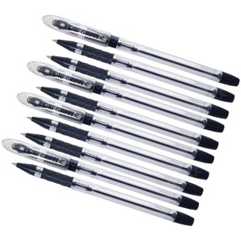 Gripper Ballpoint Pens, BLACK, Fine Point (0.5mm), Pack of 10, Elasto Soft Grip, Smooth Writing, Perfect for School Office Home Use, iZOFAX Black Ball Pen