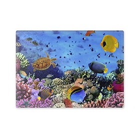 Glass Chopping Board 20 x 28 x 0.4 cm Underwater on Coral Reef Design 04