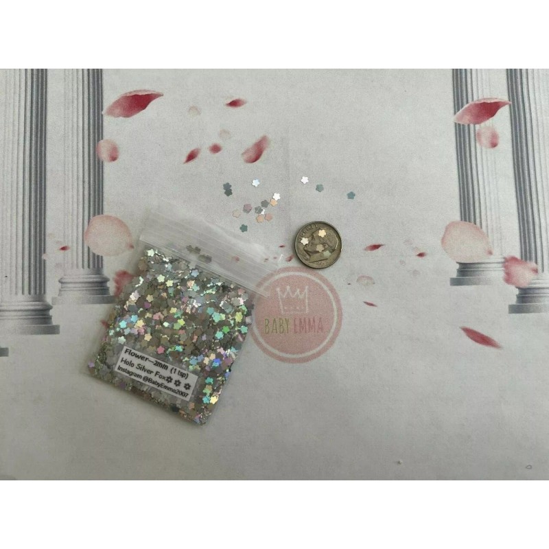 Baby Emma 2007 Solvent Resistant Holo FLOWER shape Glitter (Silver)