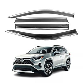 Fit for 2019 2020 2021 2022 Toyota RAV4; Advanced PC + Chrome Window Deflectors Rain Guards Side Window Visor Sun Rain Deflector Visor 4-Pieces Tape-on 2.5mm-Thickened………