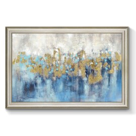 TAR TAR STUDIO Blue and Gold Abstract Wall Art - Framed Art Wall Decor for Living Room Hand Painted Oil Painting Gold Foil Artwork for Bedroom Bathroom Office