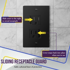 ENERLITES Child Proof Outlet Cover, Self-Closing, Fits Both Duplex and Decorator Outlet, Safety Design, Tamper-Resistant Socket Plug for Receptacle, Size 4.68" x 2.93", 8800-TR, Black 6 Pack