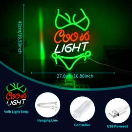 HSJNJKFU Crs Light Neon Signs for Wall Decor Beer Bar Signs for Man Cave Decor Green LED Neon Sign for Room Neon Light Sign for Wall Decor Birthday Party USB Powered