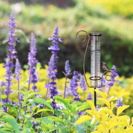 Venniy Rain Gauge Outdoor,7" Glass Rain Gauge with Metal Stake, Decorative Bird Rain Gauge for Yard Garden Lawn Decor
