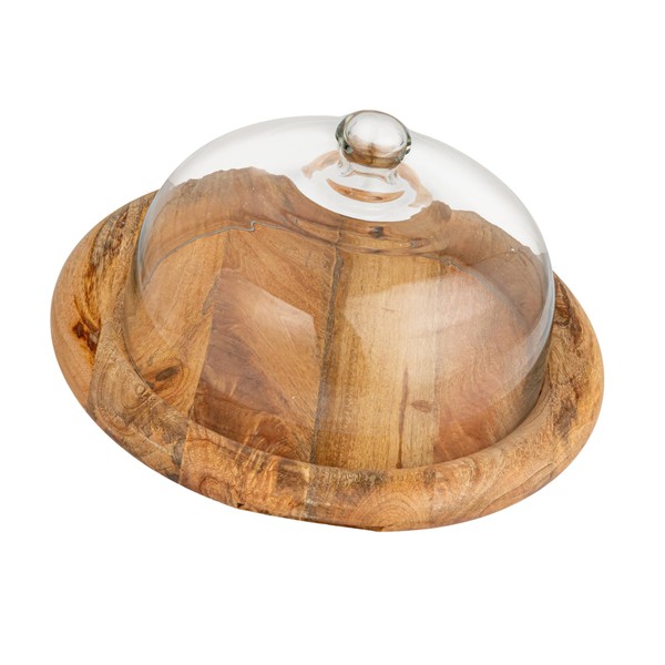 Creative Co-Op, Clear and Natural Round Glass Cloche with Mango