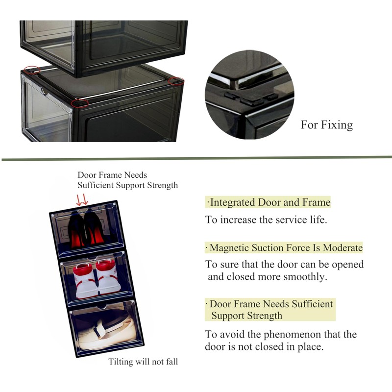 JECCICHY 10 Pack Black Shoe Storage Boxes Stackable, Plastic Shoe