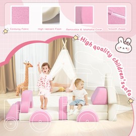 BESTFAIR 13pcs Modular Kids Play Couch, Kids Couch Fortplay Nugget Couch for Boys and Girls, Convertible Foam Floor Cushions, Toddlers Playroom and Bedroom Furniture (Pink)