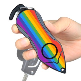 Stinger Personal Alarm Keychain Emergency Tool, Safety Panic Alarm Siren, Seat Belt Cutter, Glass Breaker, Security Device for Women Men Kid, Design in USA (Rainbow)