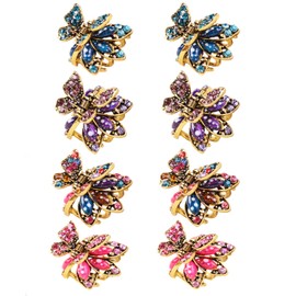Set of 8 Mini Jaw Claw Clips Fashion Metal Alloy Rhinestone Hairpin Flower Barrette Accessories
