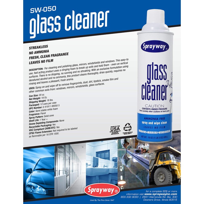 Sprayway Glass Cleaner with Foaming Spray for a Streak-Free Shine
