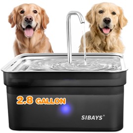 SIBAYS Dog Water Fountain for Large Dogs, 355oz/2.8Gal/10.5L Automatic Dog and Cat Water Fountain, Large Pet Fountain with Stainless Steel Bowl, Dog Water Bowl Dispenser Easy to Clean, BPA-Free FS70