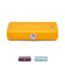 Caboodles Take It Tote, Mustard, Makeup Travel Case with Large Built-In Mirror, Mint Auto-Open Tray, Snap-Tight Lid, Ideal for Quick Touch Ups On The Go