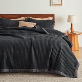 Bedsure Black Bedspread Coverlet Queen Size - Lightweight Soft Quilt Bedding Set for All Seasons, Corduroy Pattern Quilt Set, 3 Pieces, 1 Quilt (90"x96") & 2 Pillow Shams (20"x26"+2")