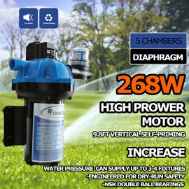 12V DC RV Fresh Water Pump, 7.0GPM 75PSI, Five Chamber Self-Priming Diaphragm Pump with Heavy-Duty Pressure Switch and Filter, Ideal for RVs, Yachts, Farmland, and Garden Irrigation, Camping