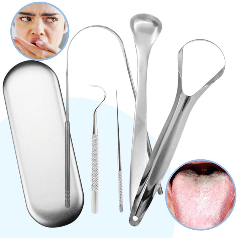 Set 5 Herramientas Limpieza Bucal Higiene Dental Limpiadores Linguales Elimina