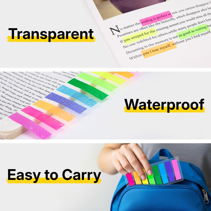 OWLKELA 800pcs Sticky Tabs, 8 Colour Index Tabs, Translucent Tape