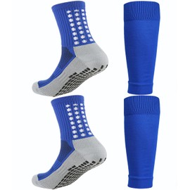 1 Set Soccer Grip Socks,Shin Guard Sleeves for Football Basketball for Men and Women Black/White One Size (Blue)