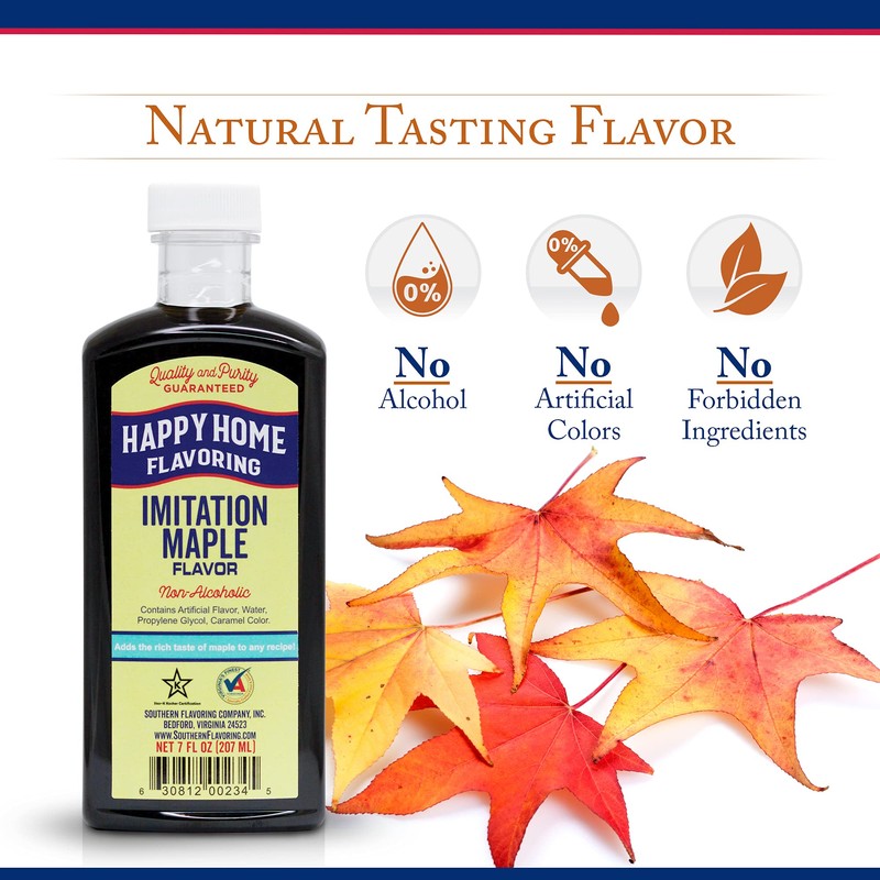 Happy Home Imitation Maple Flavoring, Non-Alcoholic, Certified Kosher, 7 oz.